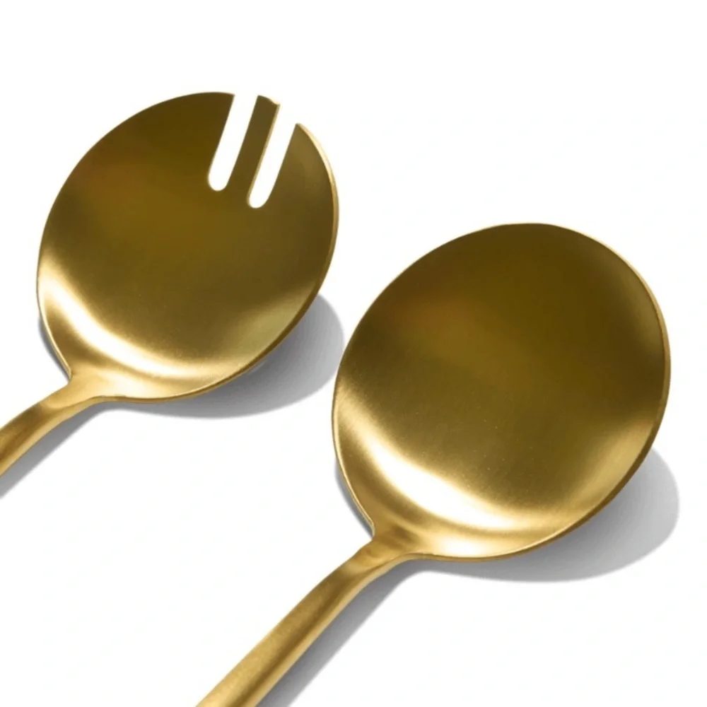 New Brushed Gold Salad Serving Spoon and Fork Set
